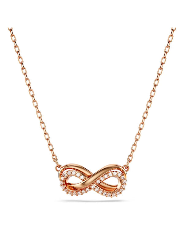 Hyperbola pendant, PavÃ©, Infinity, White, Rose gold-tone plated