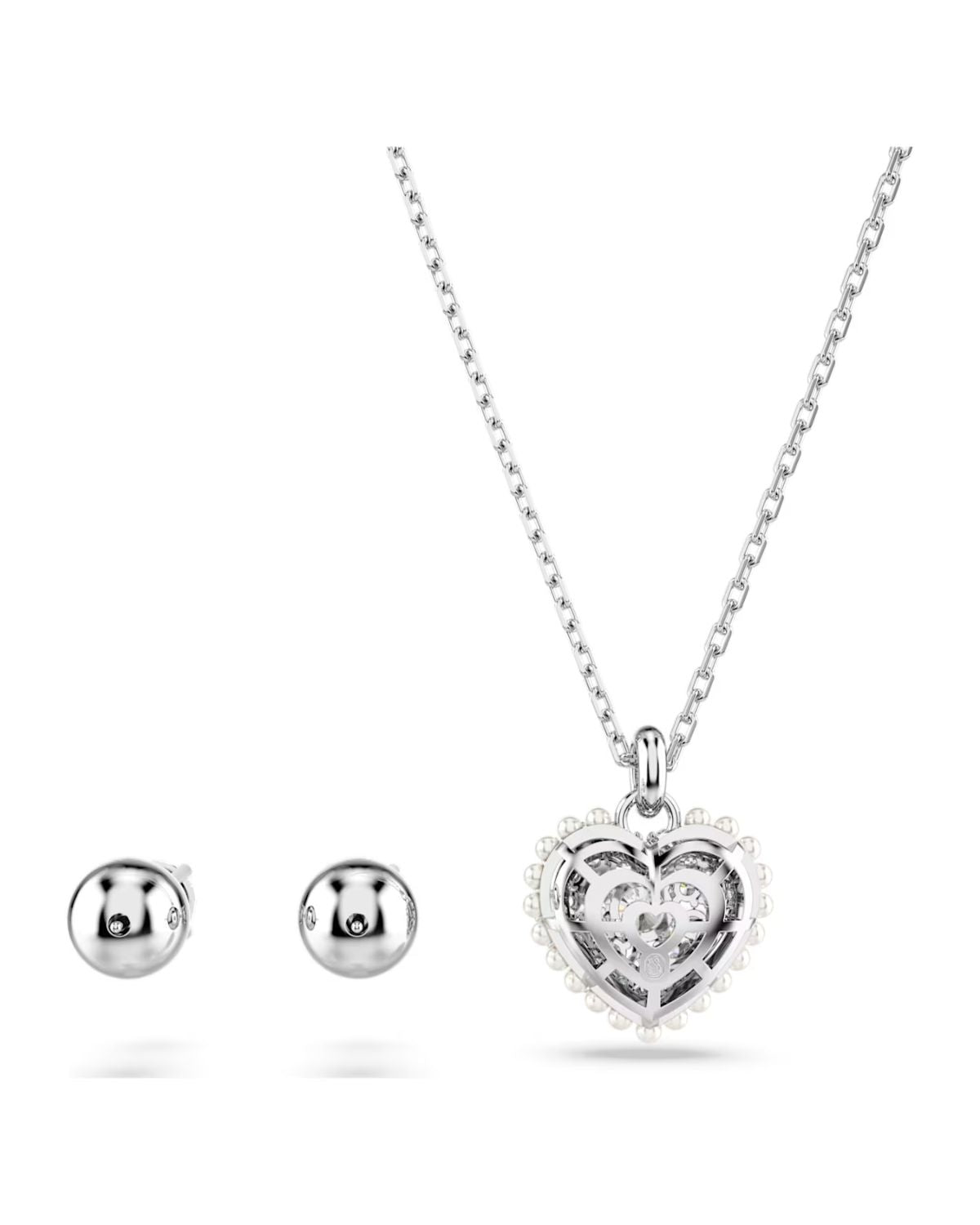 Idyllia set Crystal pearl, Heart, White, Rhodium plated 5684383