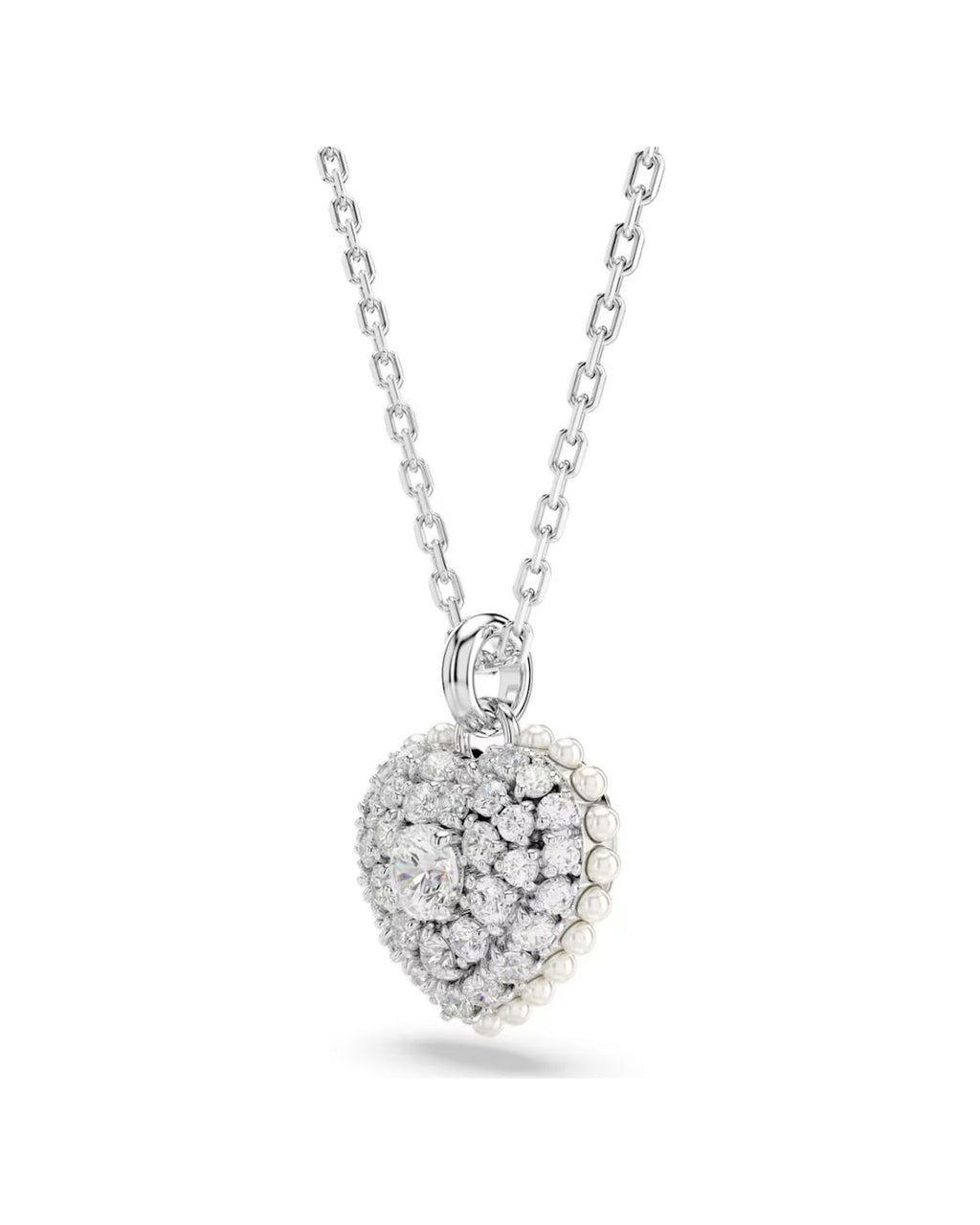 Idyllia set Crystal pearl, Heart, White, Rhodium plated 5684383