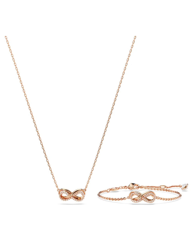 Hyperbola set, Infinity, White, Rose gold-tone plated