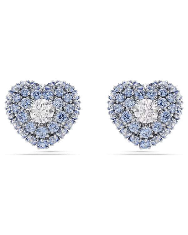 Hyperbola stud earrings, Heart, Blue, Rhodium plated