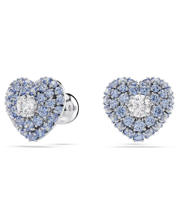 Hyperbola stud earrings, Heart, Blue, Rhodium plated