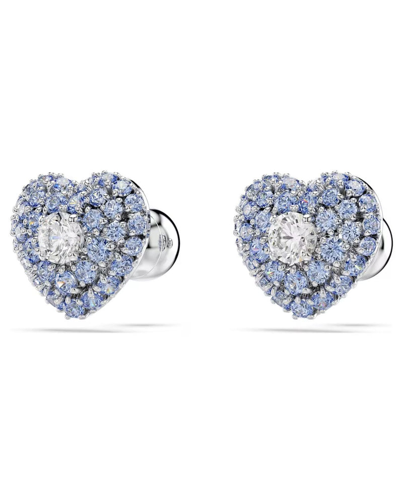 Hyperbola stud earrings, Heart, Blue, Rhodium plated