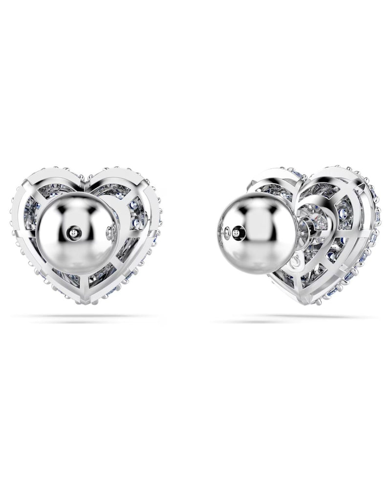 Hyperbola stud earrings, Heart, Blue, Rhodium plated