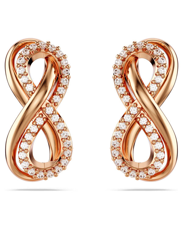 Hyperbola stud earrings, Infinity, White, Rose gold-tone plated