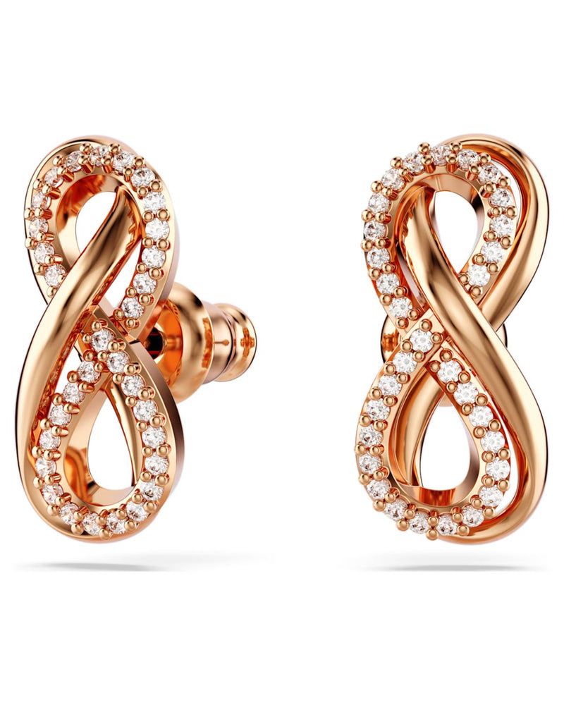 Hyperbola stud earrings, Infinity, White, Rose gold-tone plated