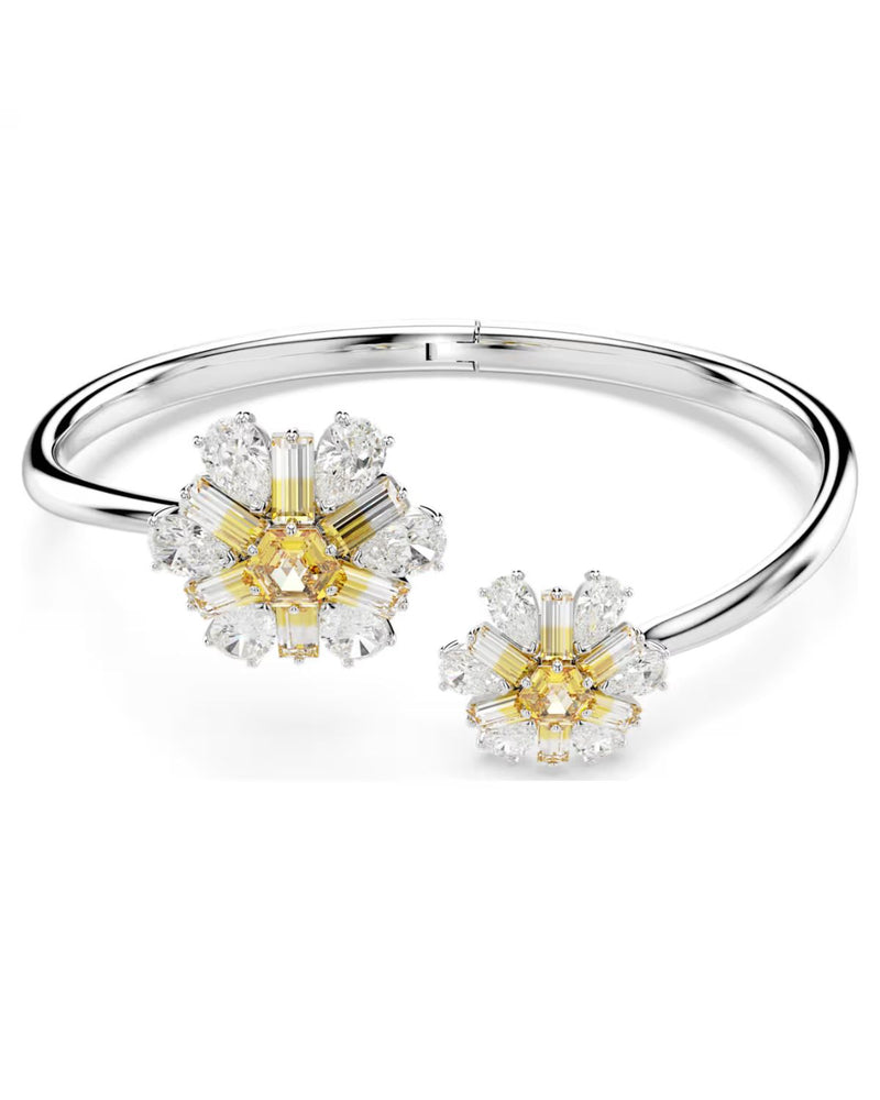 Idyllia bangle, Flower, Yellow, Rhodium plated