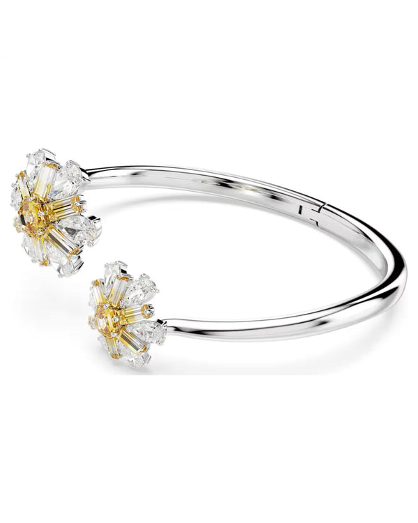 Idyllia bangle, Flower, Yellow, Rhodium plated