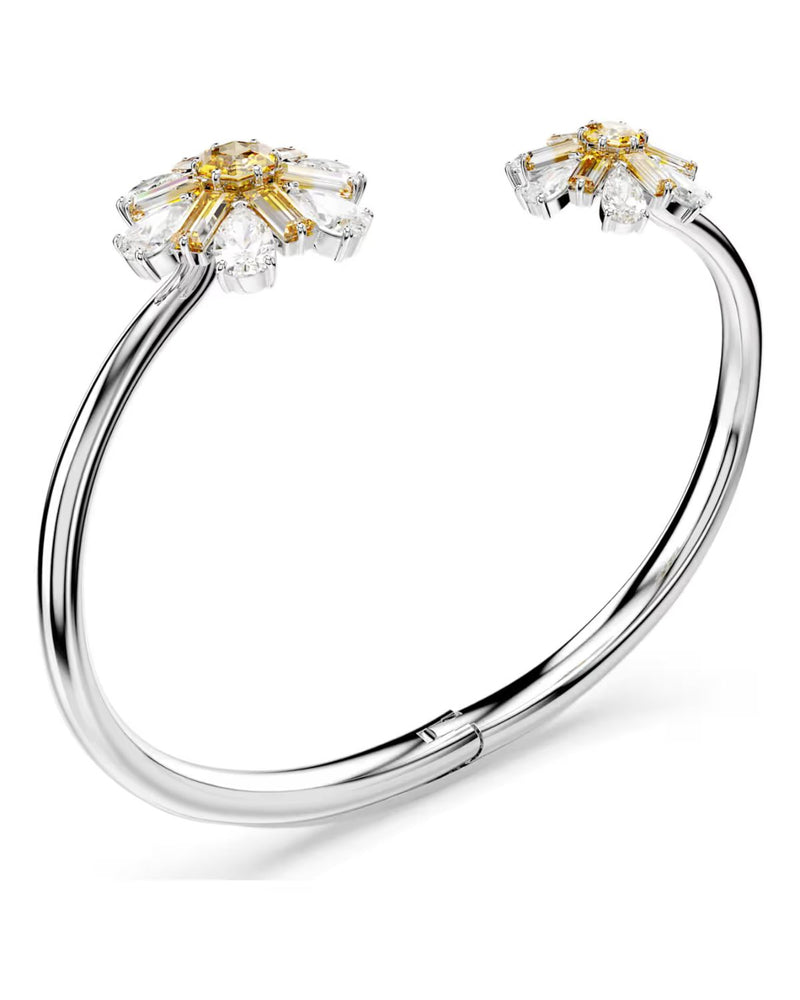 Idyllia bangle, Flower, Yellow, Rhodium plated