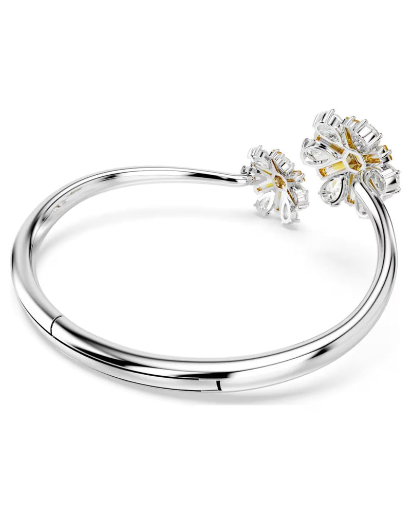 Idyllia bangle, Flower, Yellow, Rhodium plated