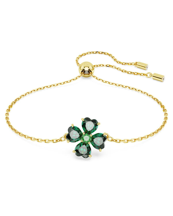 Idyllia bracelet, Mixed cuts, Clover, Green, Gold-tone plated