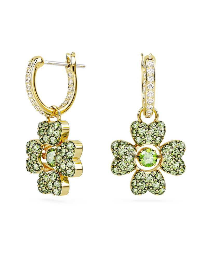 Idyllia drop earrings, Clover, Green, Gold-tone plated