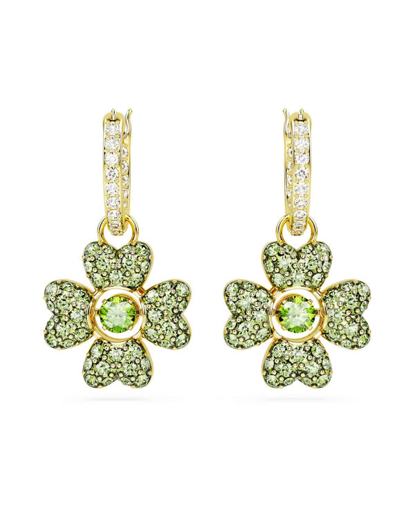 Idyllia drop earrings, Clover, Green, Gold-tone plated