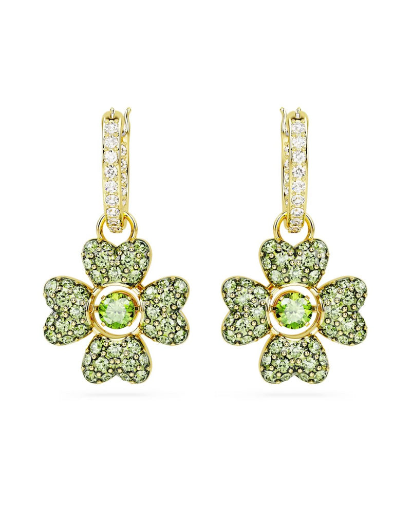 Idyllia drop earrings, Clover, Green, Gold-tone plated