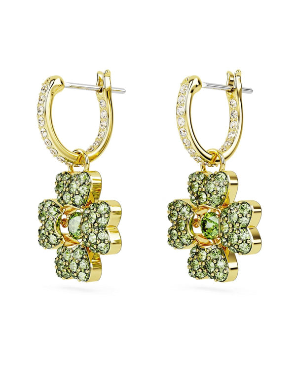 Idyllia drop earrings, Clover, Green, Gold-tone plated