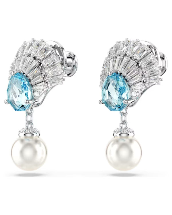 Idyllia drop earrings, Shell, Blue, Rhodium plated