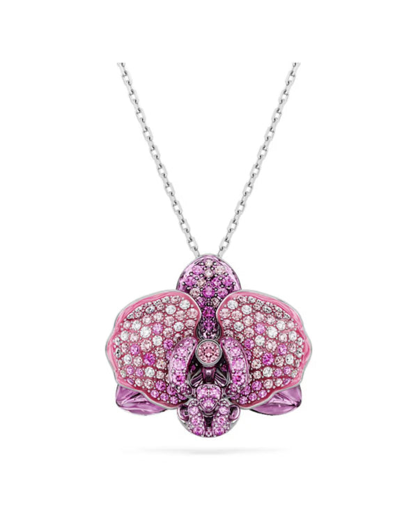 Idyllia pendant, Flower, Pink, Rhodium plated