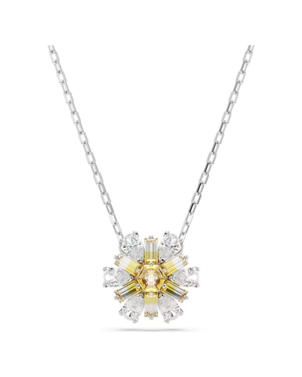 Idyllia pendant, Flower, Yellow, Rhodium plated