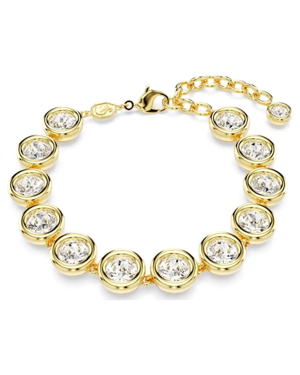 Imber bracelet, Round cut, White, Gold-tone plated