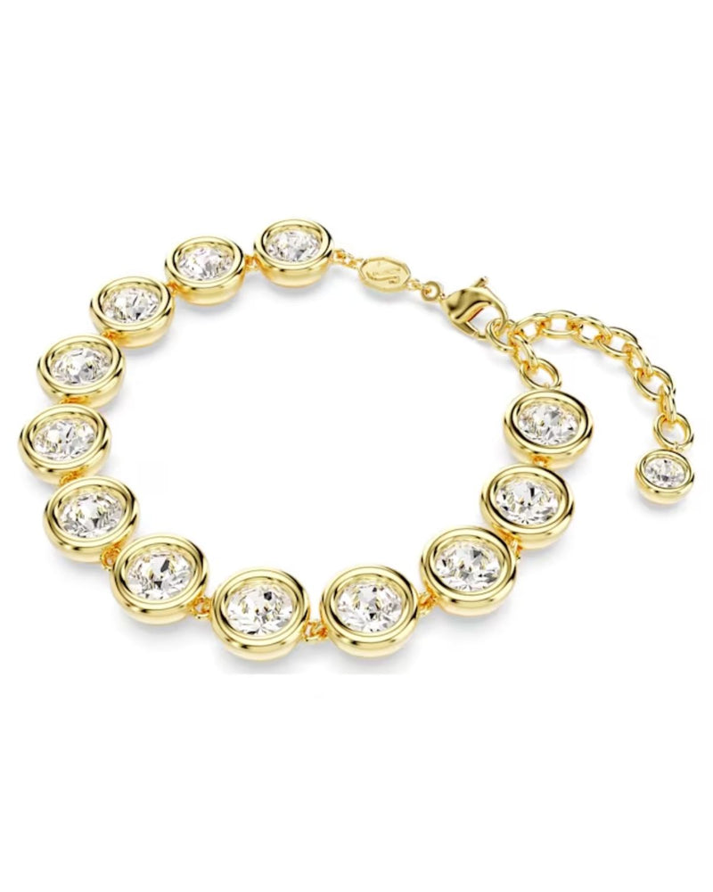 Imber bracelet, Round cut, White, Gold-tone plated