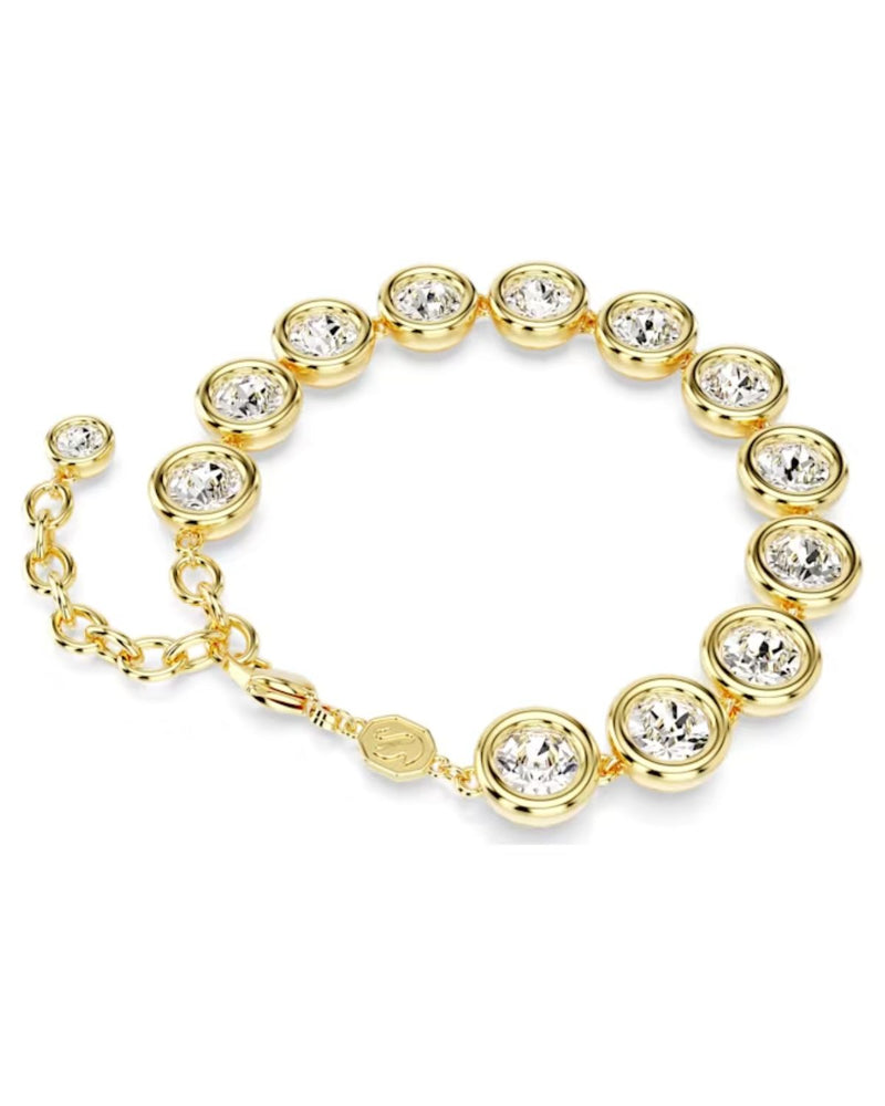 Imber bracelet, Round cut, White, Gold-tone plated