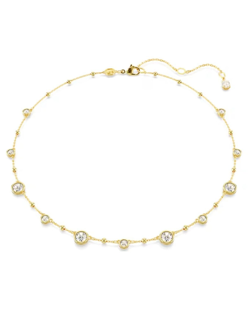 Imber necklace, Round cut, Scattered design, White, Gold-tone plated