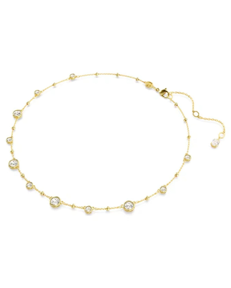 Imber necklace, Round cut, Scattered design, White, Gold-tone plated