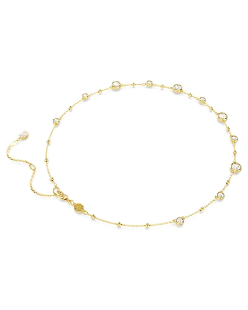 Imber necklace, Round cut, Scattered design, White, Gold-tone plated