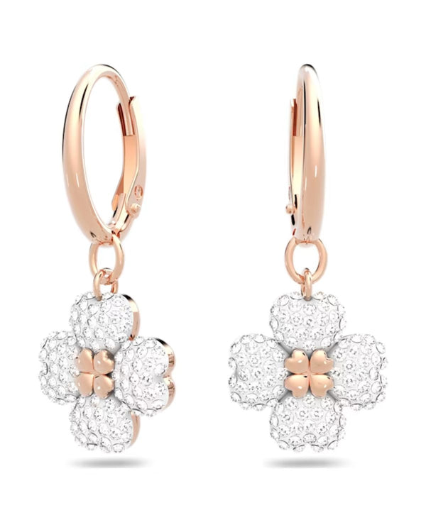 Latisha drop earrings, Flower, White, Rose gold-tone plated