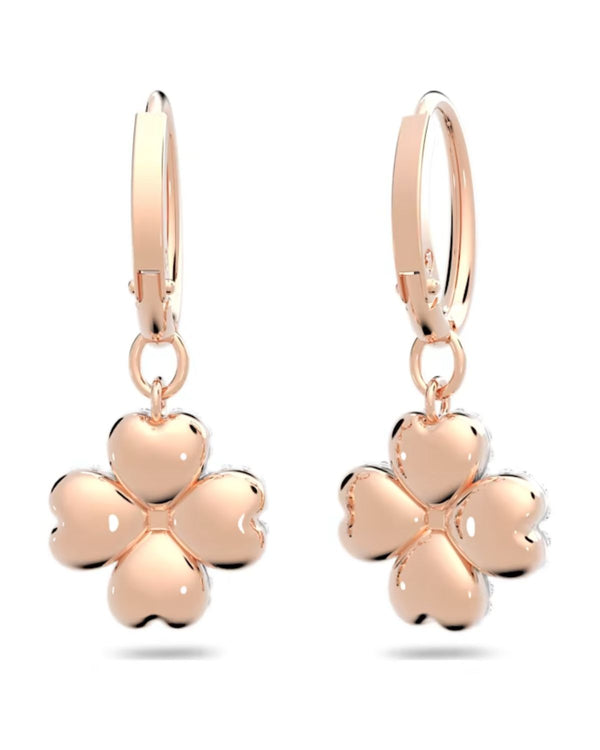 Latisha drop earrings, Flower, White, Rose gold-tone plated