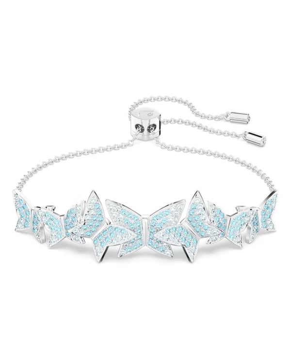 Lilia bracelet, Butterfly, Blue, Rhodium plated