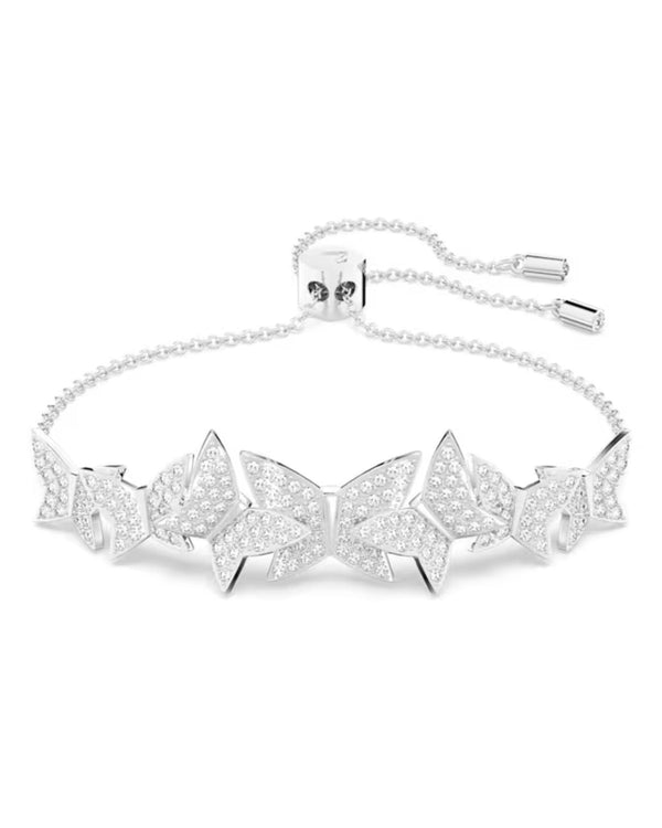 Lilia bracelet, Butterfly, White, Rhodium plated