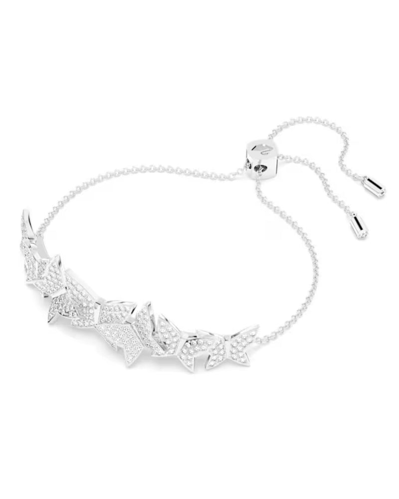 Lilia bracelet, Butterfly, White, Rhodium plated