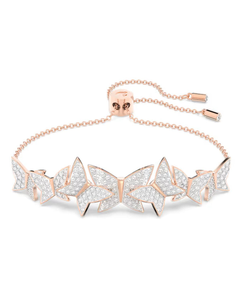 Lilia bracelet, Butterfly, White, Rose gold-tone plated