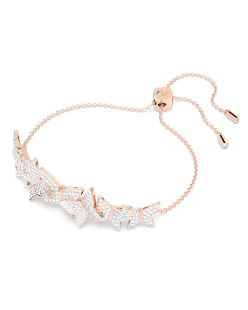 Lilia bracelet, Butterfly, White, Rose gold-tone plated