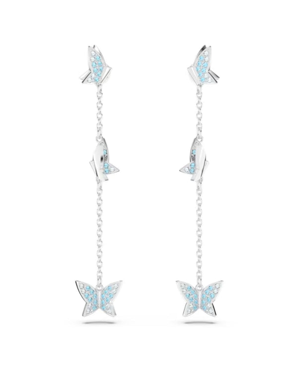 Lilia drop earrings, Butterfly, Blue, Rhodium plated