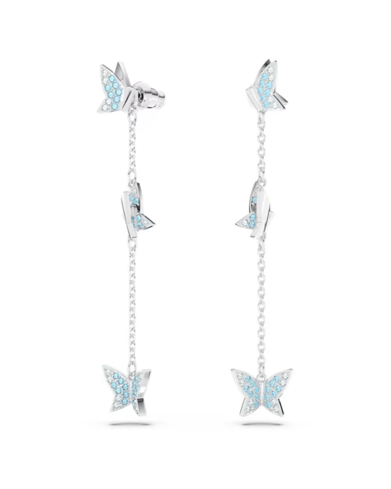 Lilia drop earrings, Butterfly, Blue, Rhodium plated