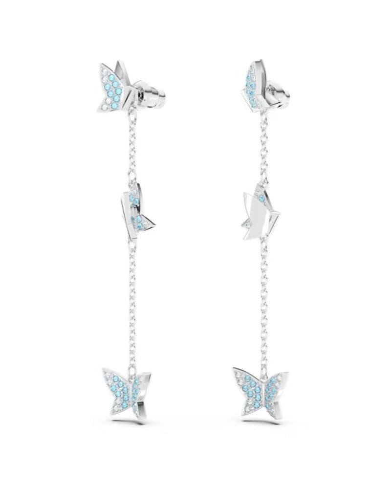 Lilia drop earrings, Butterfly, Blue, Rhodium plated