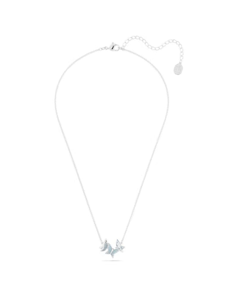 Lilia necklace, Butterfly, Blue, Rhodium plated