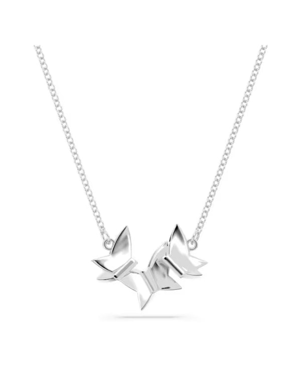 Lilia necklace, Butterfly, White, Rhodium plated