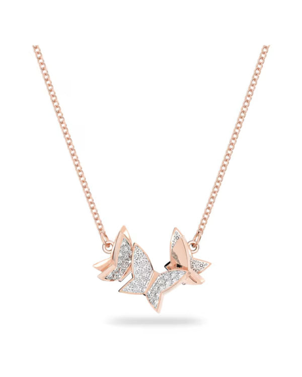 Lilia necklace, Butterfly, White, Rose gold-tone plated