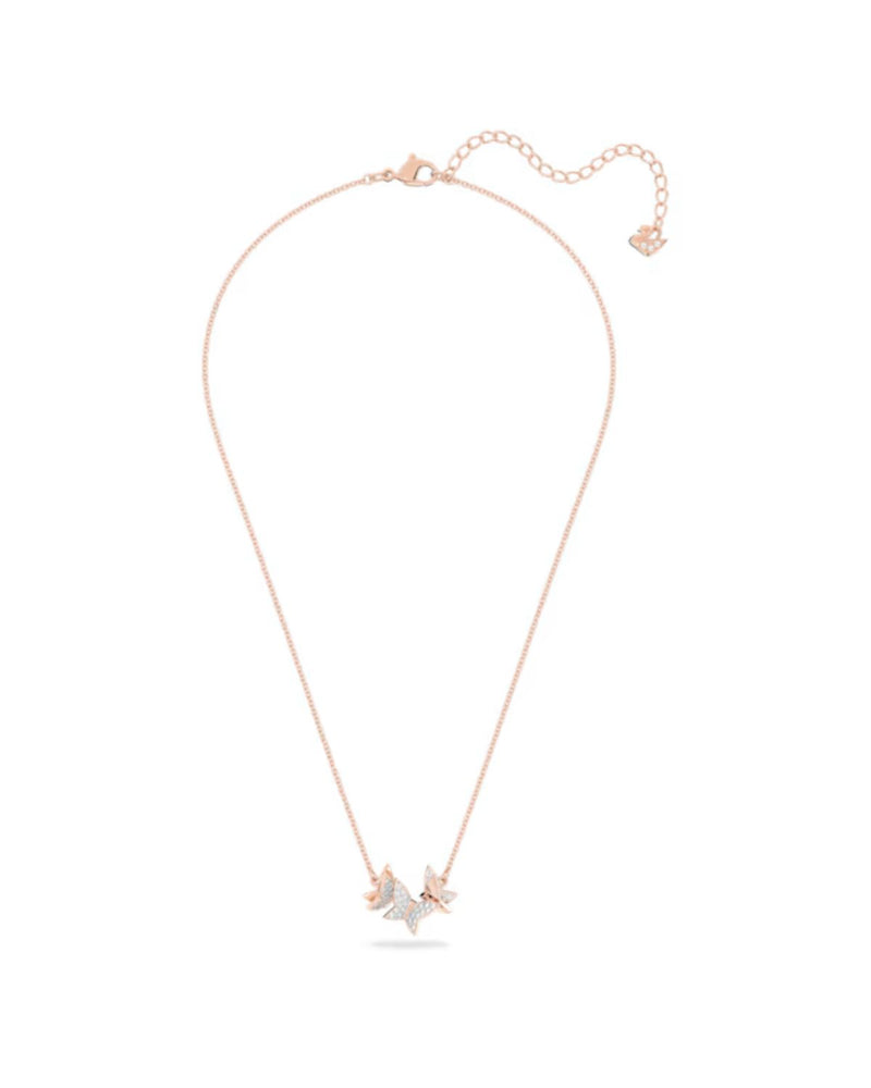 Lilia necklace, Butterfly, White, Rose gold-tone plated