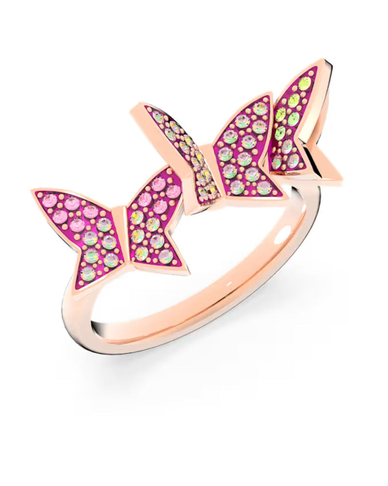 Lilia ring, Set (3), Butterfly, Pink, Rose gold-tone plated