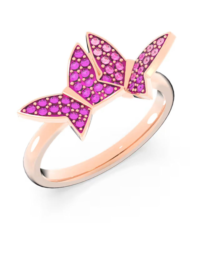 Lilia ring, Set (3), Butterfly, Pink, Rose gold-tone plated