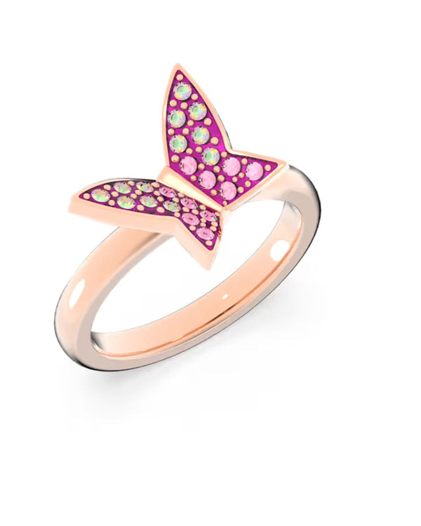 Lilia ring, Set (3), Butterfly, Pink, Rose gold-tone plated