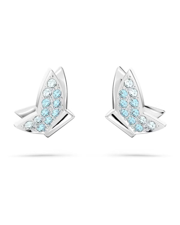 Lilia stud earrings, Butterfly, Blue, Rhodium plated