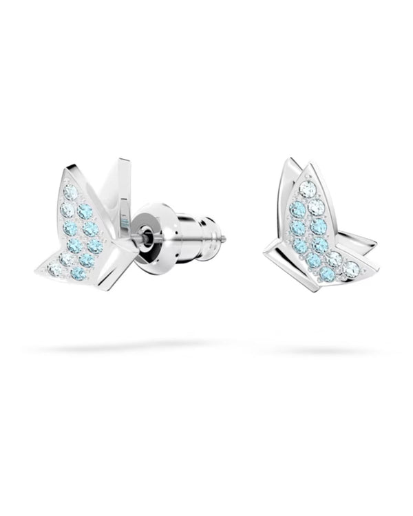 Lilia stud earrings, Butterfly, Blue, Rhodium plated