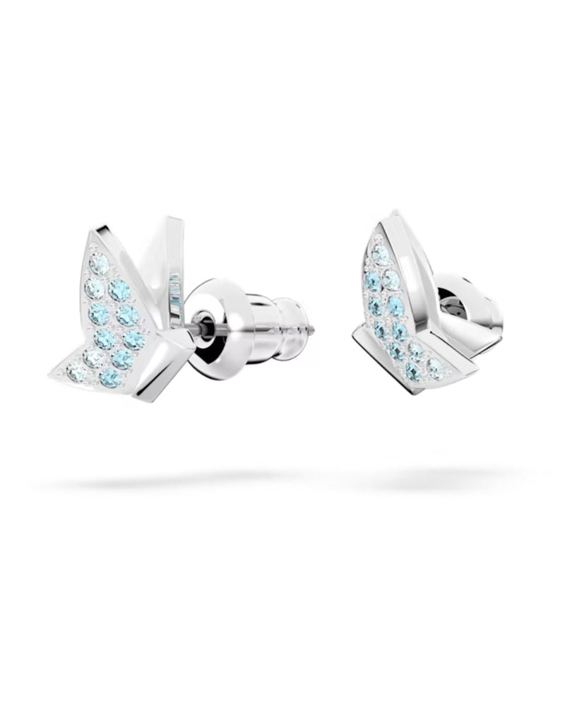 Lilia stud earrings, Butterfly, Blue, Rhodium plated