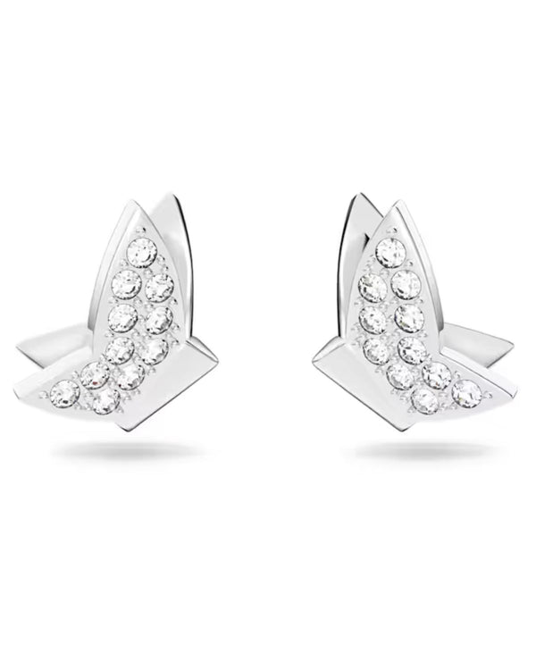 Lilia stud earrings, Butterfly, White, Rhodium plated