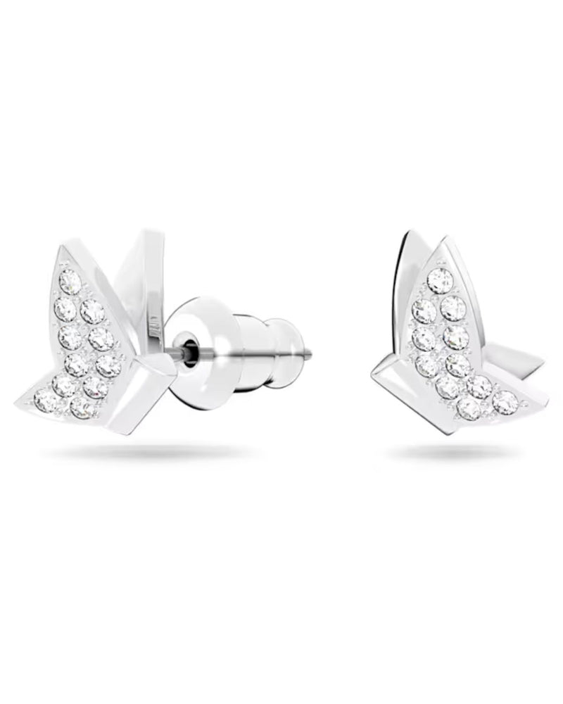 Lilia stud earrings, Butterfly, White, Rhodium plated